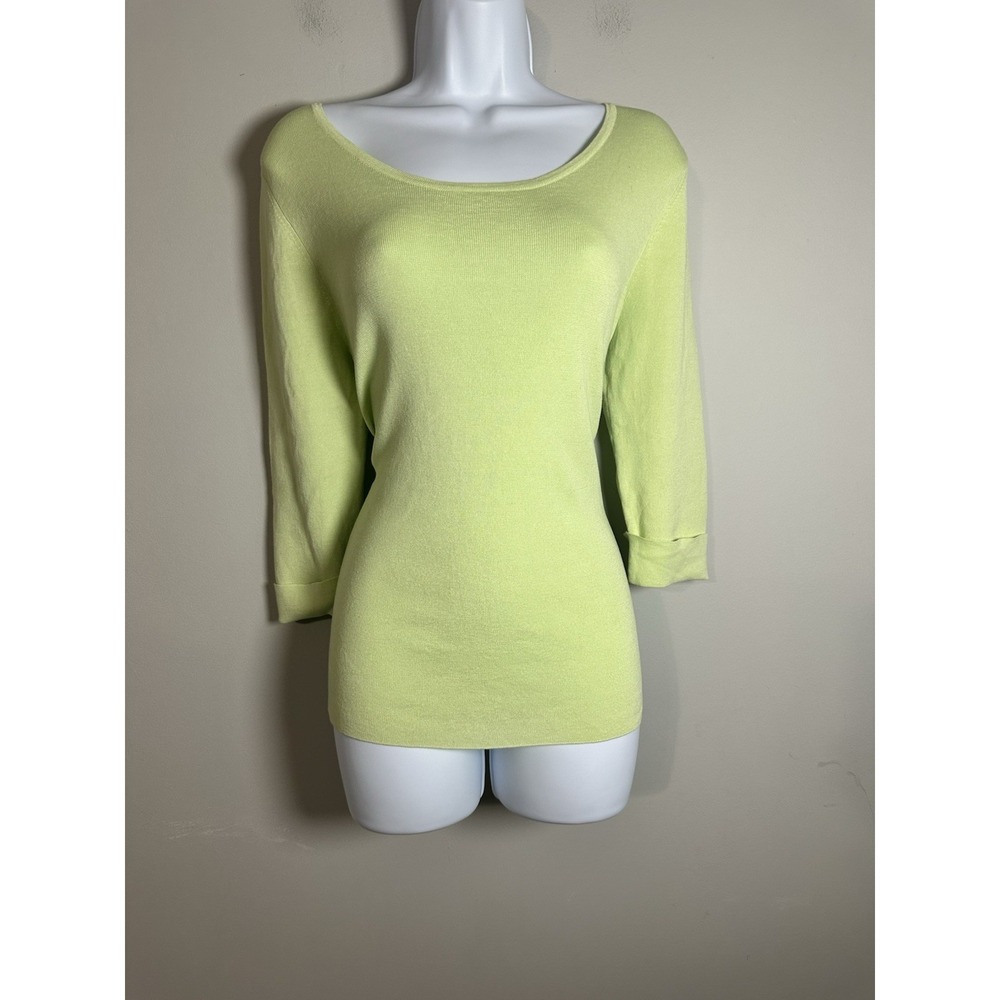 VTG Belford for Neiman Marcus Lime Green Knit Top‎ - 3/4 Sleeve Cotton Blend M